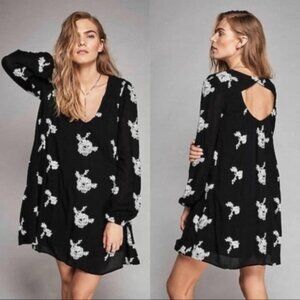 Free People Emma Dress Flare Crinkled Gauze Floral Keyhole Back
